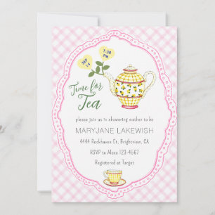 Invitación 009 Fucsia Dulce Fiesta del té de cuadritos Baby S