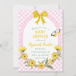 Invitación 009 Lazo de Gingham de Margarita Amarilla Fucsia p