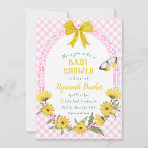 Invitación 009 Lazo de Gingham de Margarita Amarilla Fucsia p