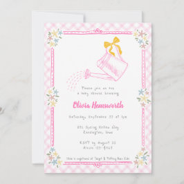 Invitación 009 Regadera de gingham rosa fucsia para baby show