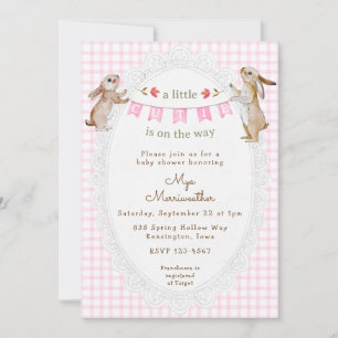 Invitación 009 Rosa Fucsia Dulce Conejo Cuadros Baby Shower