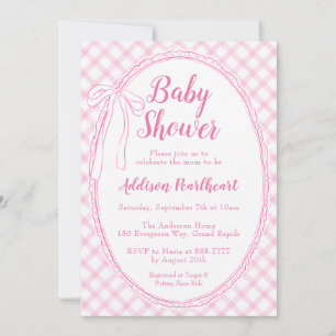 Invitación 009 Rosa Fucsia Encaje a Cuadros Baby Shower Vinta