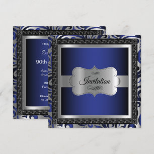 Invitación 00.ª fiesta de cumpleaños   Azul oscuro metálico y