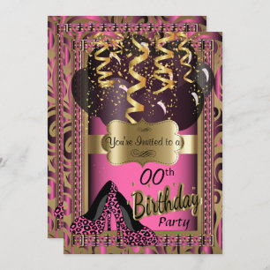 Invitación 00.ª fiesta de cumpleaños Leopardo rosa de tacon