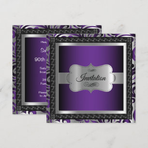 Invitación 00.ª fiesta de cumpleaños   Metálico morado y plat