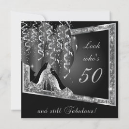 Invitación 00.ª fiesta de cumpleaños | Purpurina plateado y n