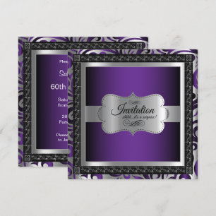 Invitación 00.º cumpleaños sorpresa Metálico púrpura y plat