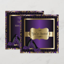 Invitación 00o Tacones altos púrpuras del leopardo de la