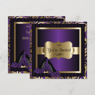 Invitación 00o Tacones altos púrpuras del leopardo de la