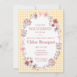 Invitación 010 Amber Boho Wildflower Bow Gingham Baby Shower