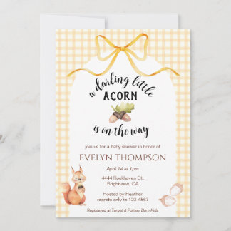 Invitación 010 Amber Cute Squirrel Acorn Gingham Baby Shower