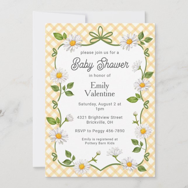 Invitación 010 Amber Orange Floral Daisy Plaid Baby Shower (Anverso)