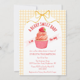 Invitación 010 Amber Plaid Berry Sweet Strawberry Baby Shower