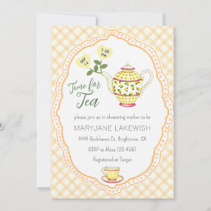 Invitación 010 Dulce Fiesta del Té de Cuadros Amarillos Baby 