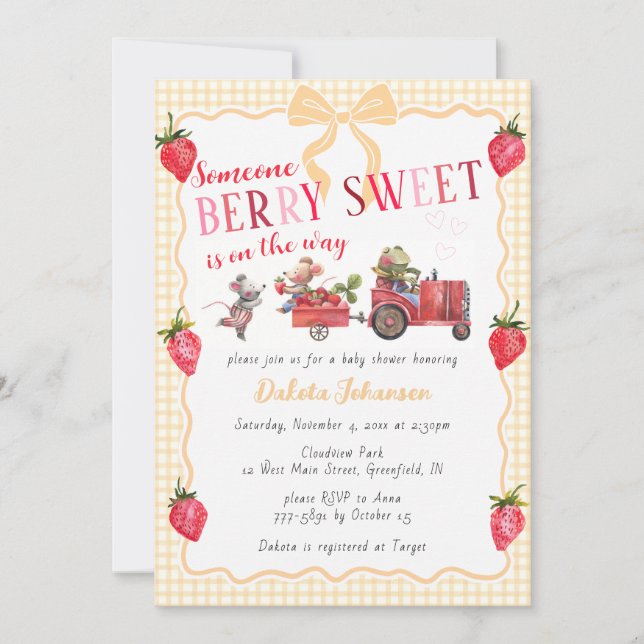 Invitación 010 Fiesta de Bienvenida del Bebe Amber Gingham Be (Anverso)