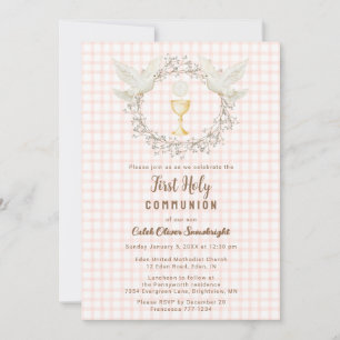 Invitación 011 Cáliz de Terracota Gingham Primera Comunión