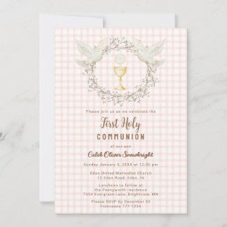 Invitación 011 Cáliz de Terracota Gingham Primera Comunión