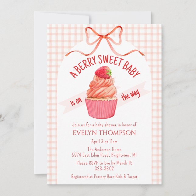Invitación 011 Terracotta Berry Sweet Strawberry Baby Shower (Anverso)