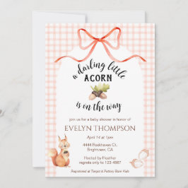 Invitación 011 Terracotta Squirrel Acorn Gingham Baby Shower