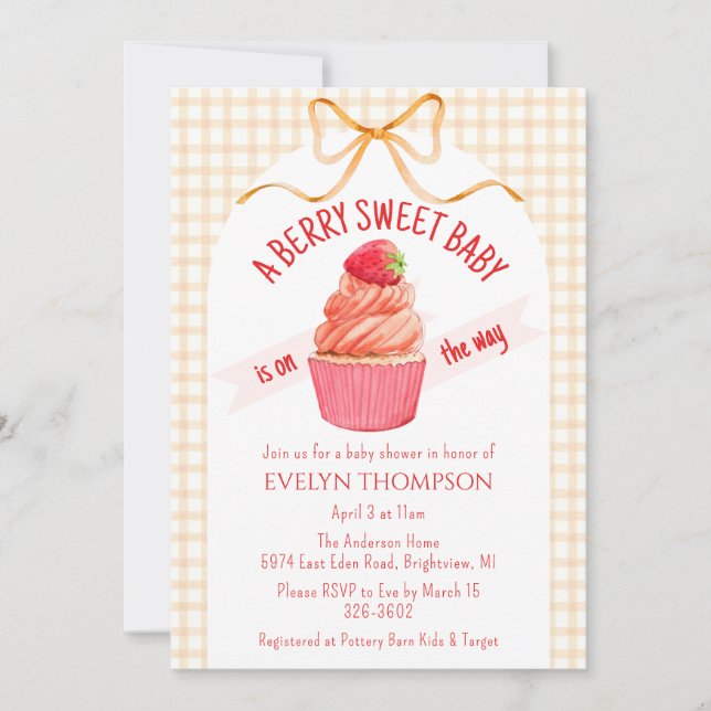 Invitación 012 Copper Berry Sweet Strawberry Baby Shower (Anverso)