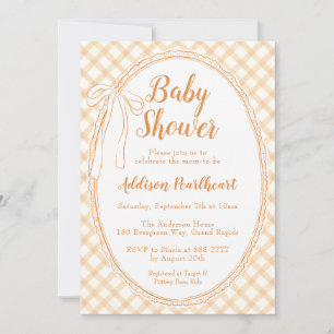 Invitación 012 Herencia de cobre Encaje Gingham Baby Shower