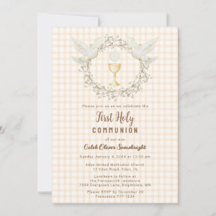 Invitación 012 Paloma de Cobre y Gingham del Cáliz Primera Co