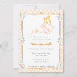 Invitación 012 Regadera de Cuadros Naranja Cobre Baby Shower