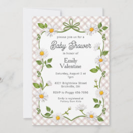 Invitación 013 Chocolate Brown Floral Daisy Plaid Baby Shower