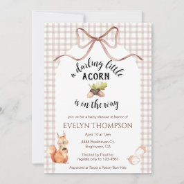 Invitación 013 Chocolate Squirrel Acorn Gingham Baby Shower