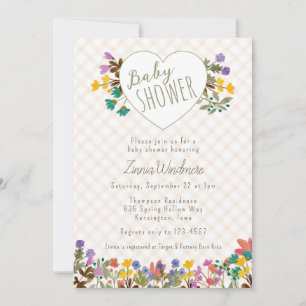 Invitación 014 Jardín de Cuadritos Latte Corazón Floral Baby