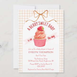 Invitación 014 Latte Brown Berry Sweet Strawberry Baby Shower