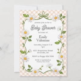 Invitación 014 Latte Brown Floral Daisy Plaid Baby Shower