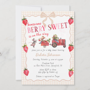 Invitación 014 Latte Gingham Fresa Dulce Granja Baby Shower