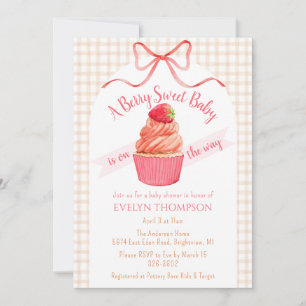 Invitación 014 Latte Marrón Fresa Dulce Fiesta de Bebé
