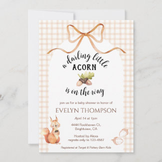 Invitación 014 Latte Squirrel Acorn Gingham Bow Baby Shower
