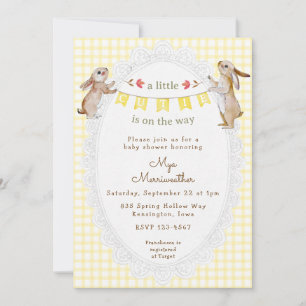 Invitación 015 Amarillo Limón Suave Bunny Gingham Baby Shower