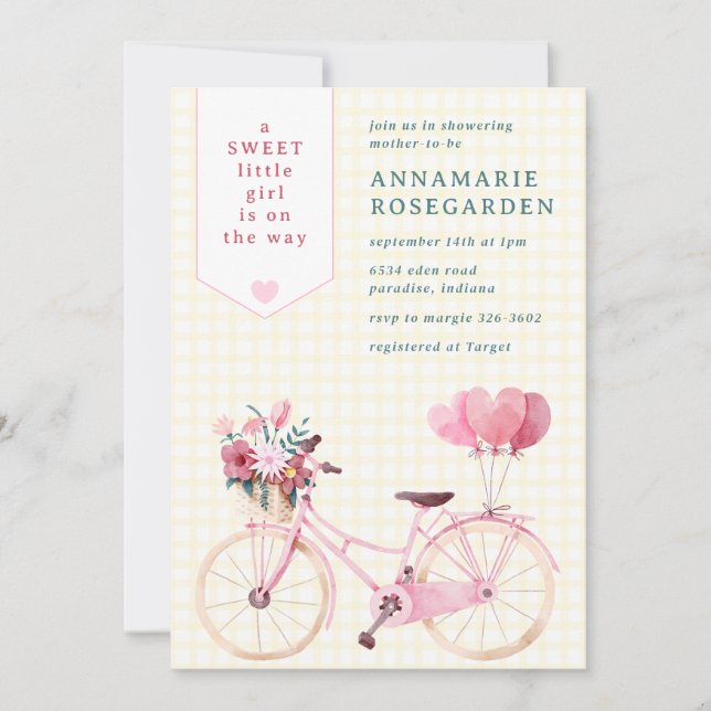 Invitación 015 Dulce Limón Floral Chica Bicicleta Shower de B (Anverso)
