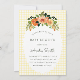 Invitación 015 Lemon Floral Gingham Baby Shower Invitations