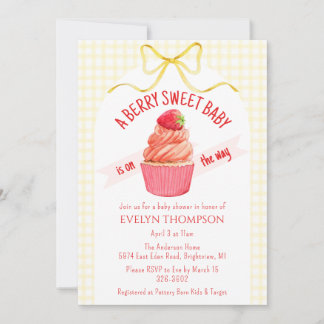 Invitación 015 Lemon Plaid Berry Sweet Strawberry Baby Shower
