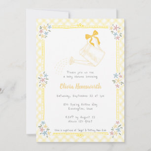 Invitación 015 Regadera de cuadros amarillos limón para baby 