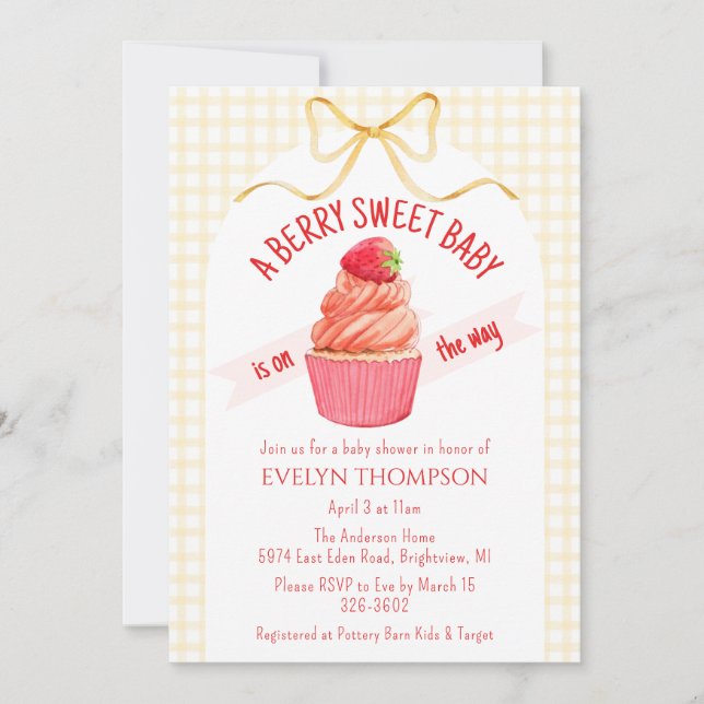 Invitación 016 Marigold Berry Sweet Strawberry Baby Shower (Anverso)
