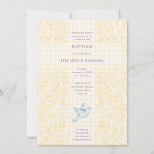Invitación 016 Marigold Dove Botánico Cruz Gingham Bautizo