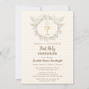 Invitación 016 Marigold Dove & Chalice Gingham Primera Comuni