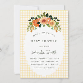 Invitación 016 Marigold Floral Gingham Baby Shower Invitation