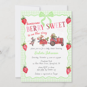 Invitación 017 Moss Gingham Berry Sweet Baby Shower Granja Du