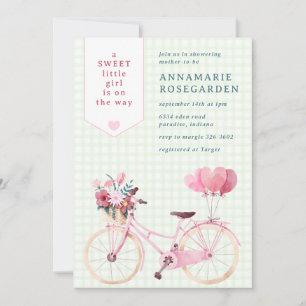 Invitación 017 Moss Verde Dulce Floral Chica Bicicleta Baby S