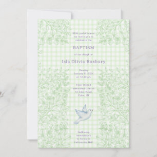 Invitación 017 Mus Dove Botánico Cruz Gingham Bautizo