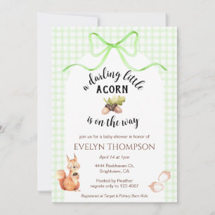 Invitación 017 Verde Musgo Ardilla Gingham Baby Shower