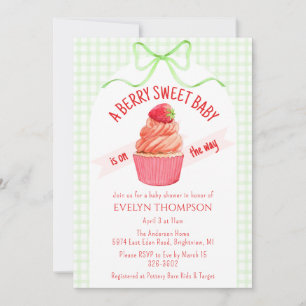 Invitación 017 Verde Musgo Fresa Dulce Fiesta de Bienvenida a