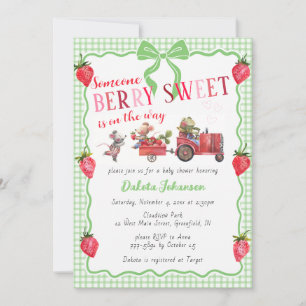 Invitación 018 Gingham de hierba y bayas dulces Baby Shower d
